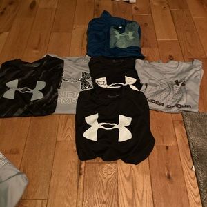 Youth large 5 t-shirts and one long sleeve half zip under armour